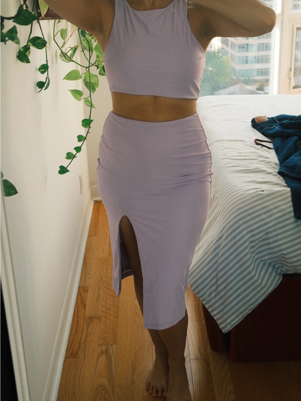 Women’s Lilac Midi Dress with Front Slit